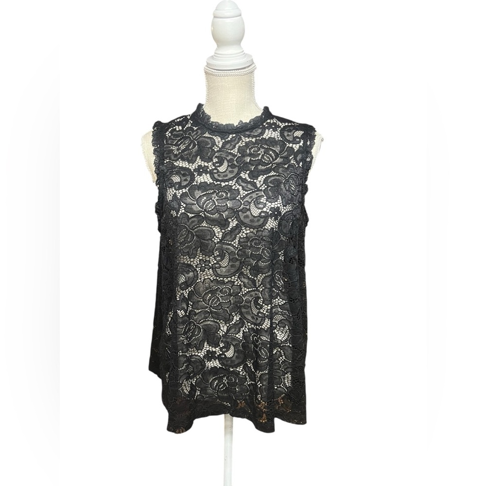 Black sheer lace sleeveless top